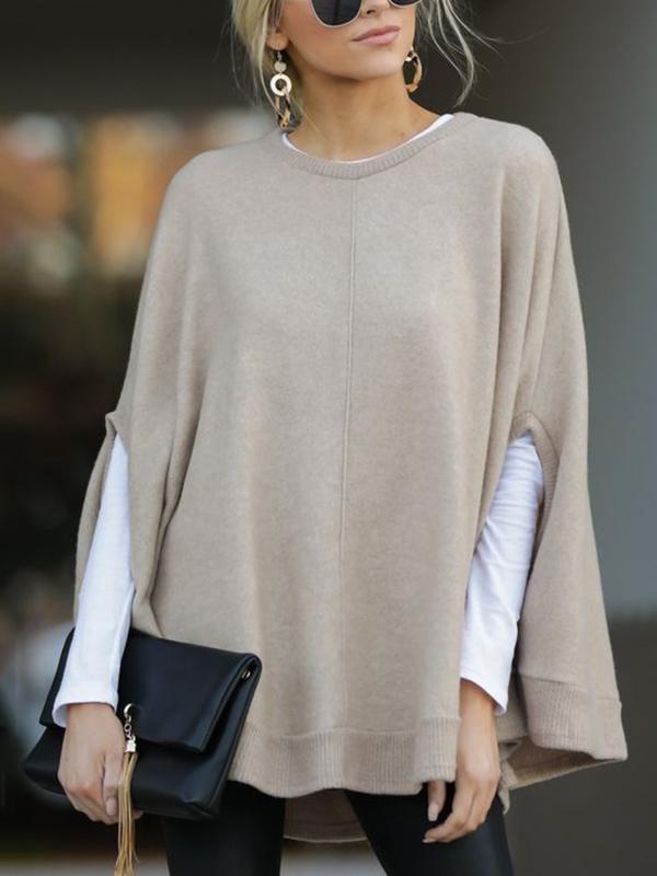 Brief Pure Color Round Neck Sweater