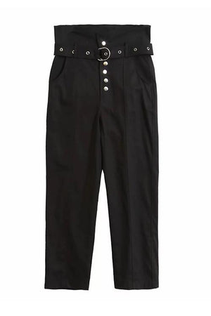 Button Belted Straight-leg Pants