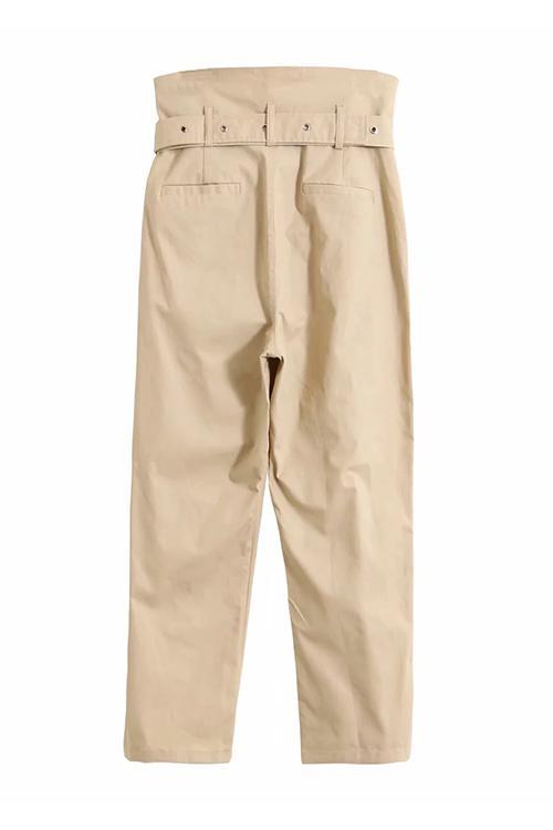Button Belted Straight-leg Pants