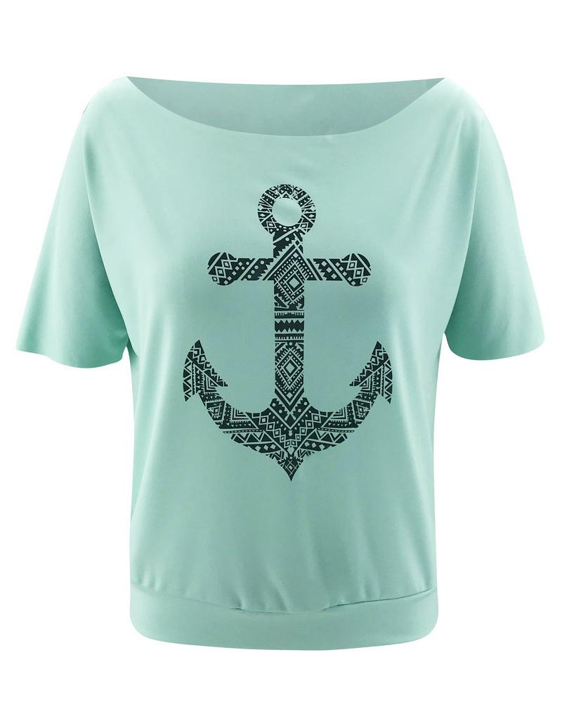 Boat Anchor Print Half Sleeve Casual T-shirt