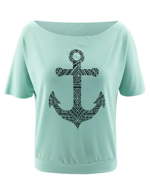 Boat Anchor Print Half Sleeve Casual T-shirt