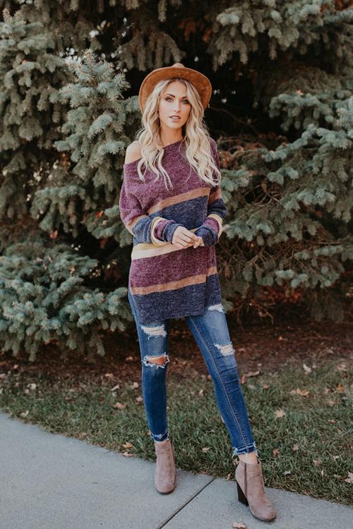 Amazing Memories Striped Rainbow Slit Sweater