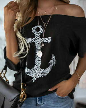 Boat Anchor Print Half Sleeve Casual T-shirt