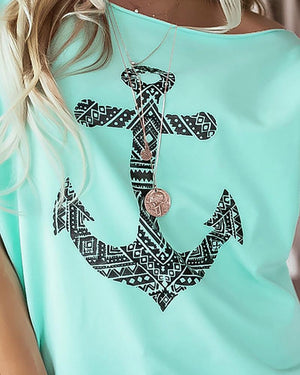 Boat Anchor Print Half Sleeve Casual T-shirt