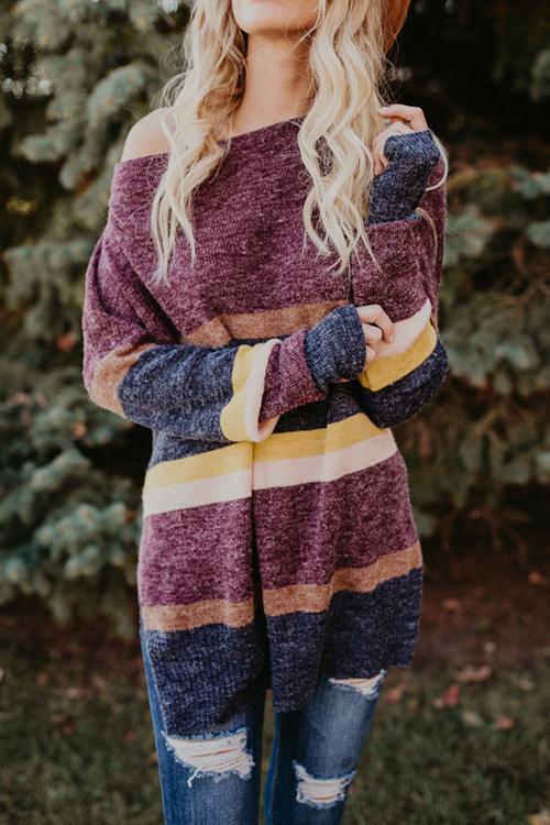 Amazing Memories Striped Rainbow Slit Sweater