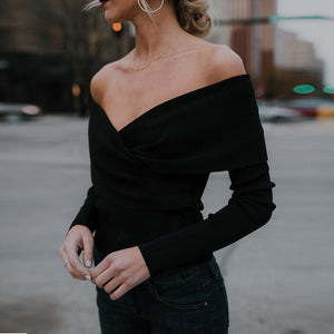 A Stylish V-Neck With An Off-The-Shoulder Knit Top