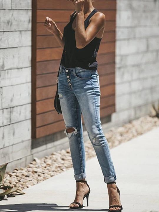 Broken Holes Plain Jeans