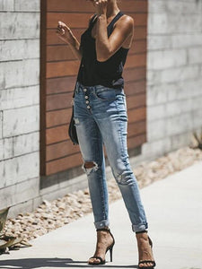 Broken Holes Plain Jeans