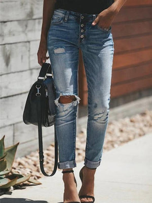 Broken Holes Plain Jeans