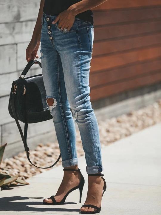 Broken Holes Plain Jeans