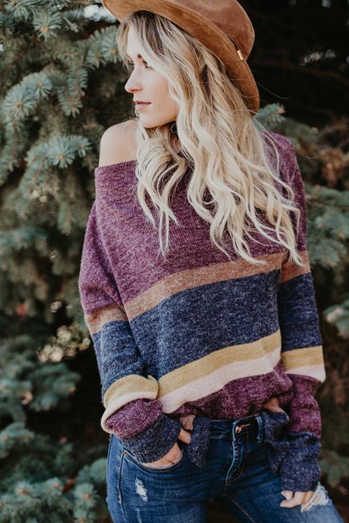 Amazing Memories Striped Rainbow Slit Sweater