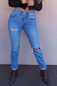 Broken Hole Straight-leg Jeans