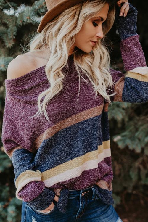 Amazing Memories Striped Rainbow Slit Sweater
