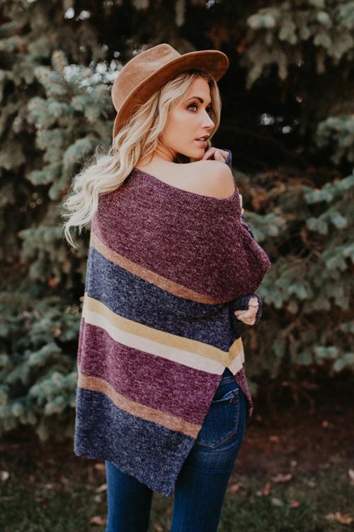 Amazing Memories Striped Rainbow Slit Sweater