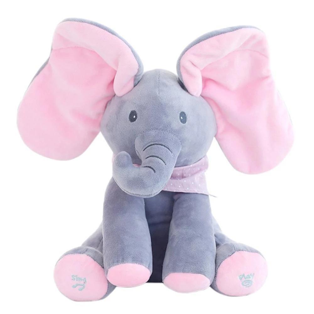 Christmas Supplies! （Best Gift For Children）Baby Peek A Boo Animated Singing Elephant Flappy Plush Toy