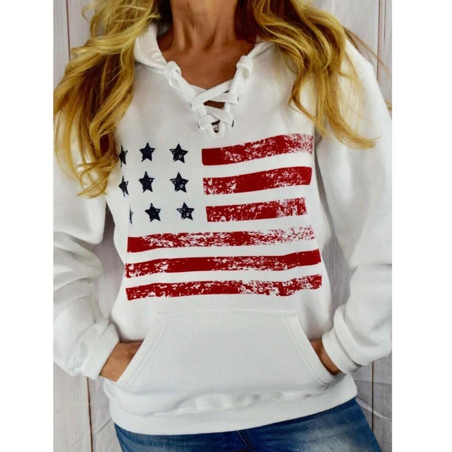 American Flag Lace Up Pocket Hoodie