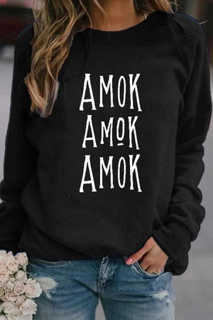 Amok Amok Amok Print Round Neck Sweatshirts
