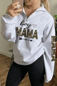 Boy Mama Army Camo Letter Print Zip Sweatshirts