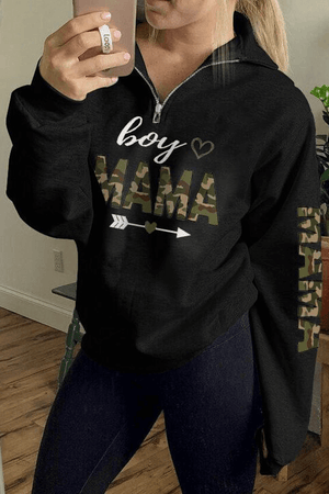 Boy Mama Army Camo Letter Print Zip Sweatshirts