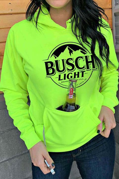 Busch Light Print Drawstring Pullover Hoodies With Pocket