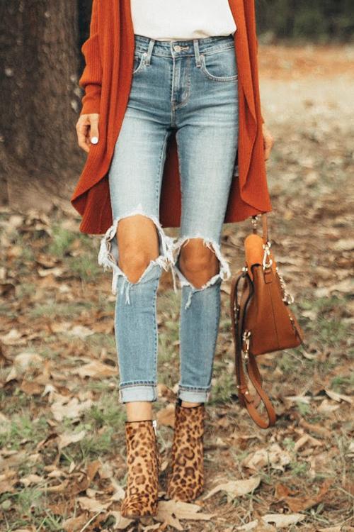Broken Hole Mid Waist Jeans