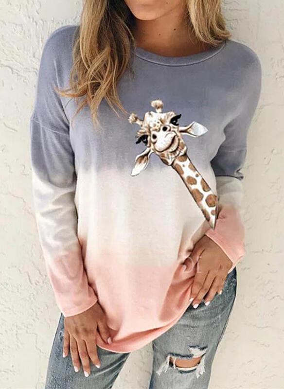 Animal Print Round Neck Long Sleeves Sweatshirt