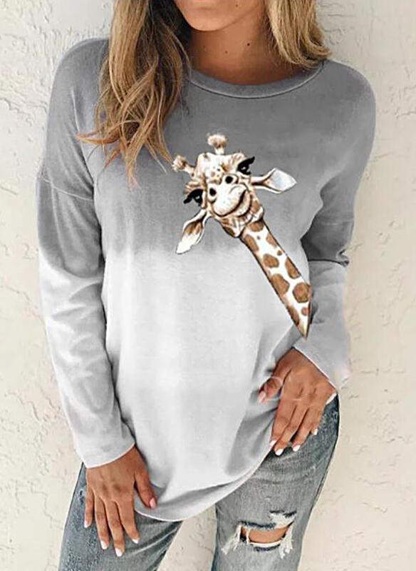 Animal Print Round Neck Long Sleeves Sweatshirt
