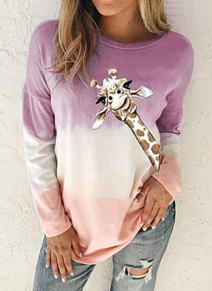 Animal Print Round Neck Long Sleeves Sweatshirt